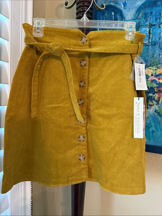 june & hudson Dresses & Skirts - june & hudson Mustard Corduroy A-Line Button-Front Skirt with Tie